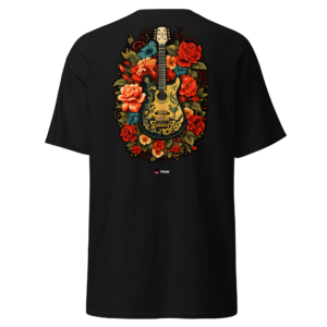 Statement Wear rose floral acoustic guitar music t shirt