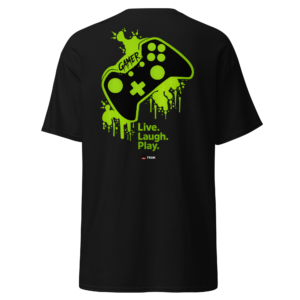 Statement Wear live laugh play gamer controller t shirt
