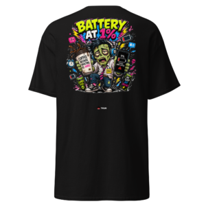 battery at 1% zombie t shirt