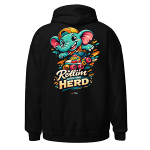 rollin’ with the herd elephant skates hoodie