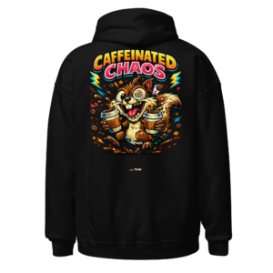 caffeinated chaos squirrel hoodie
