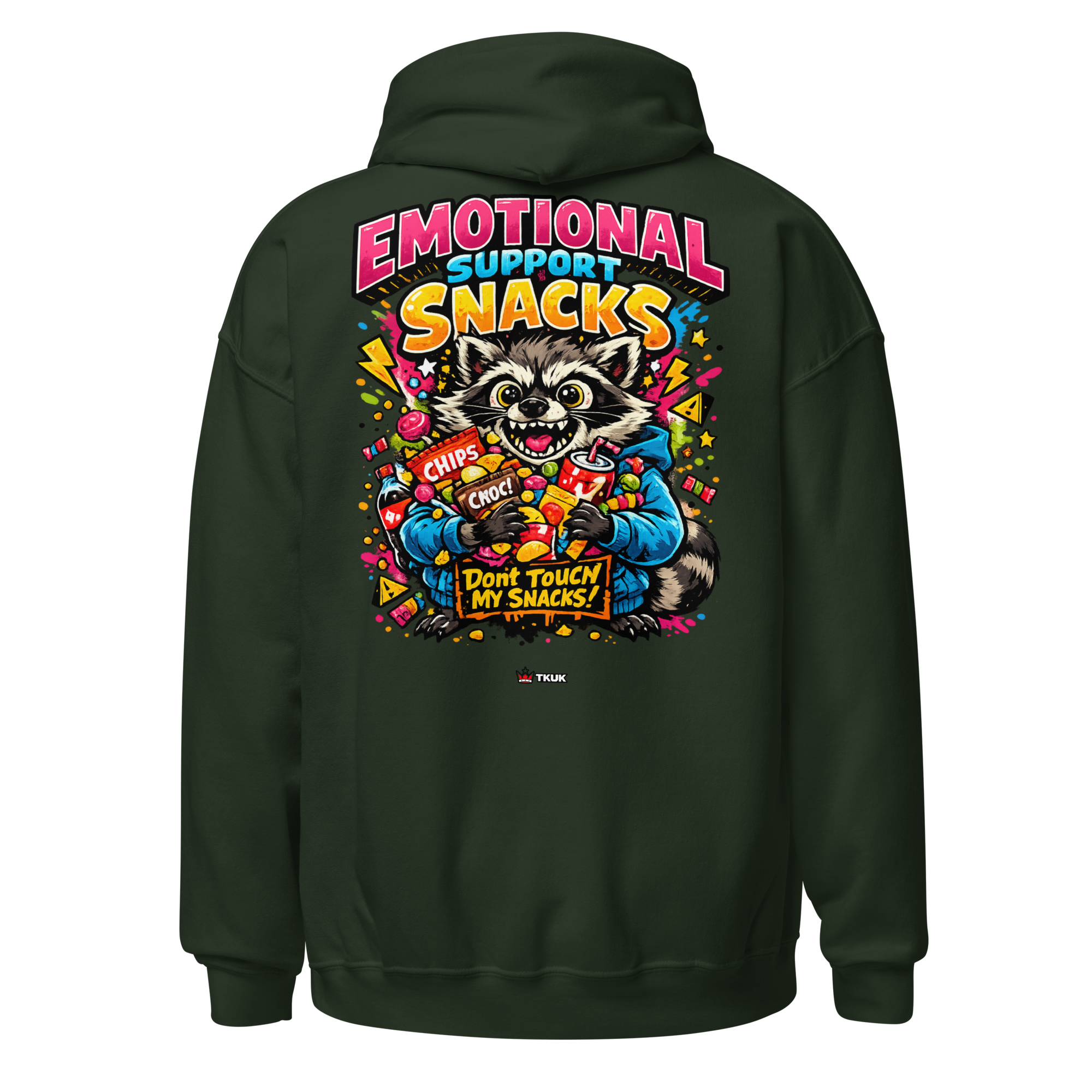 emotional support snacks raccoon hoodie
