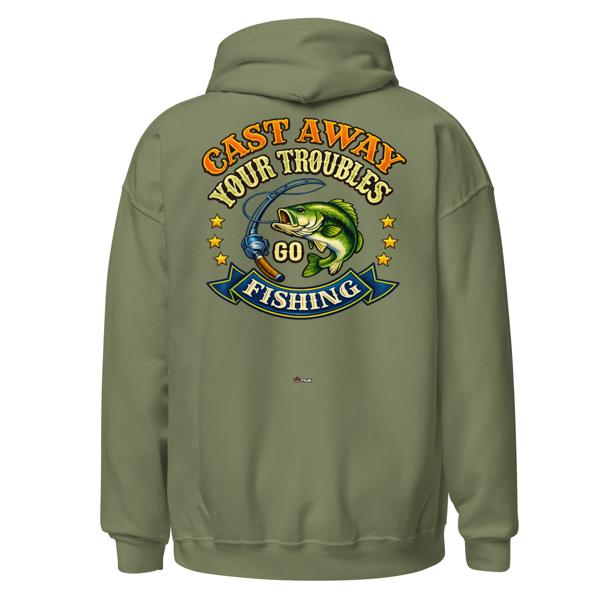 cast away your troubles fishing hoodie